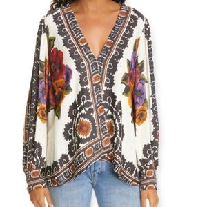 Farm Rio flower tapestry popover blouse